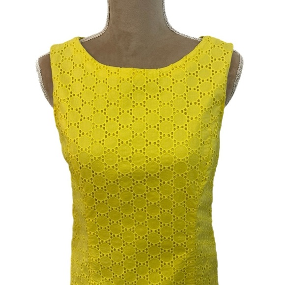 TALBOTS 100% Cotton Lemon Yellow Dress Preppy Lady Sheath Eyelet Knee Hem Sz 10 - Picture 2 of 13